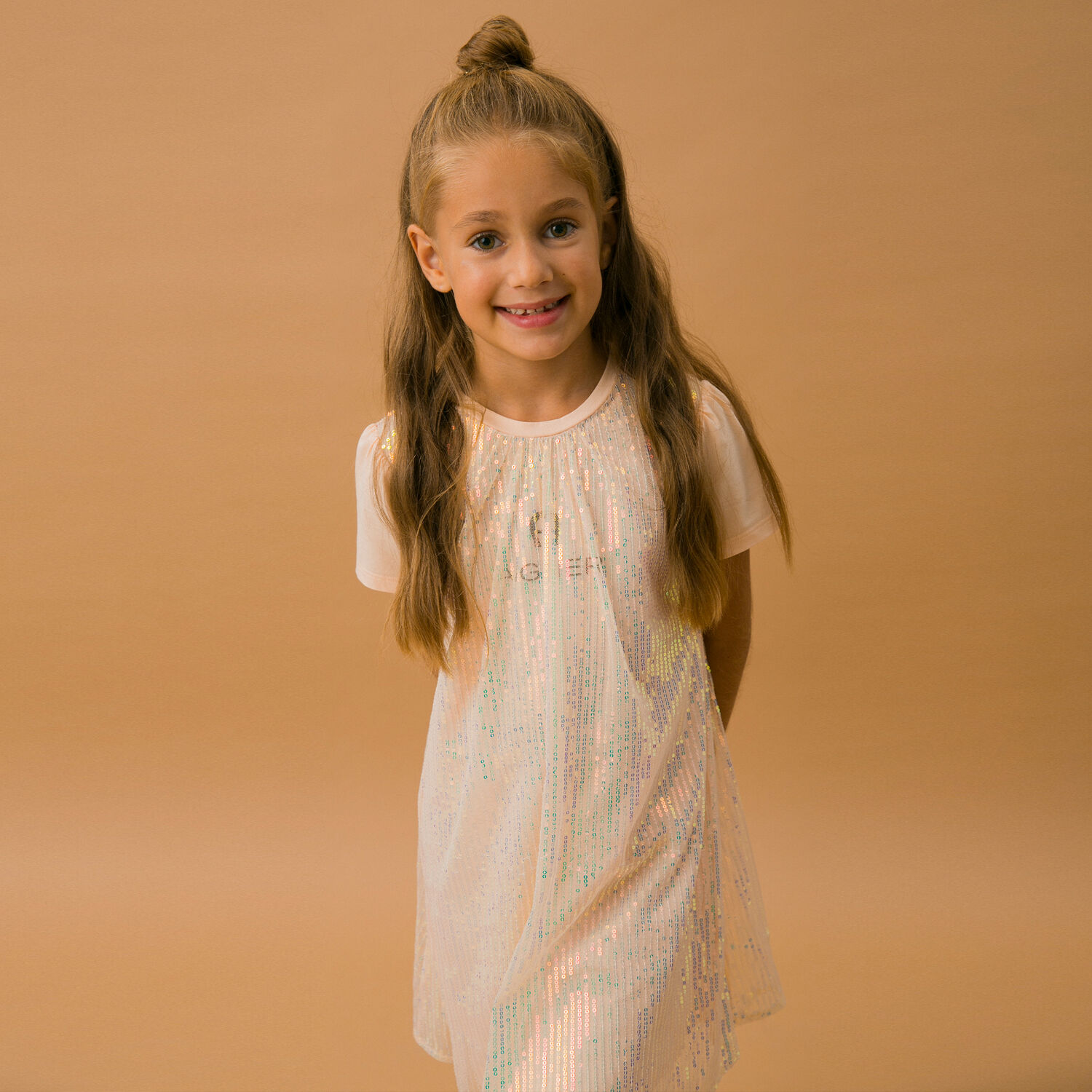 Girls Pink Sequin Logo Dress, 2, hi-res