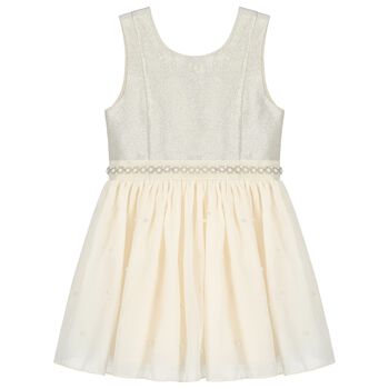 Girls Ivory & Gold Pearl Dress
