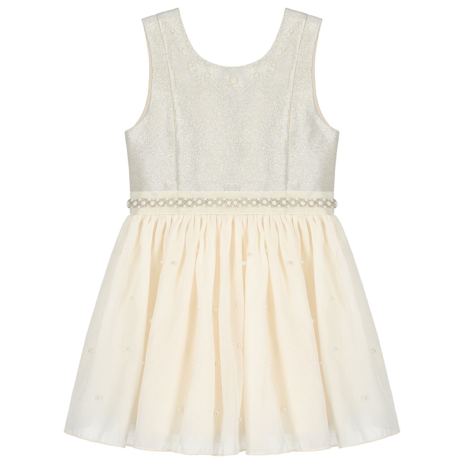 Girls Ivory & Gold Pearl Dress, 1, hi-res image number null
