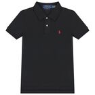 Boys Black Logo Polo Shirt, 1, hi-res
