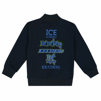 Younger Boys Navy Logo Zip Up Top