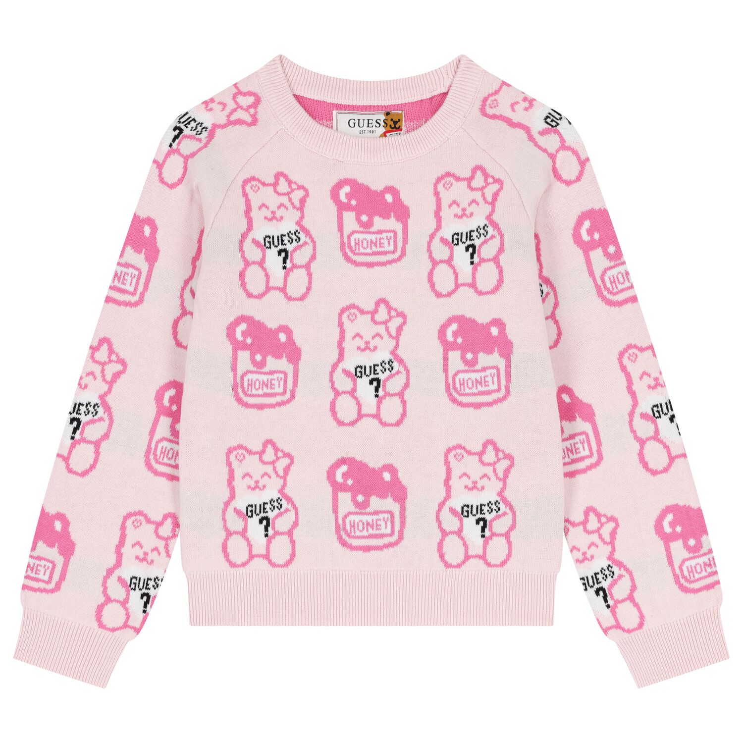 Girls Pink Teddy Bear Sweatshirt, 2, hi-res image number null