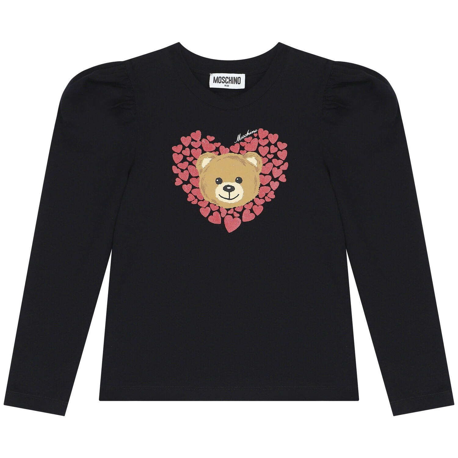 Girls Black Teddy Bear Long Sleeve Top, 2, hi-res