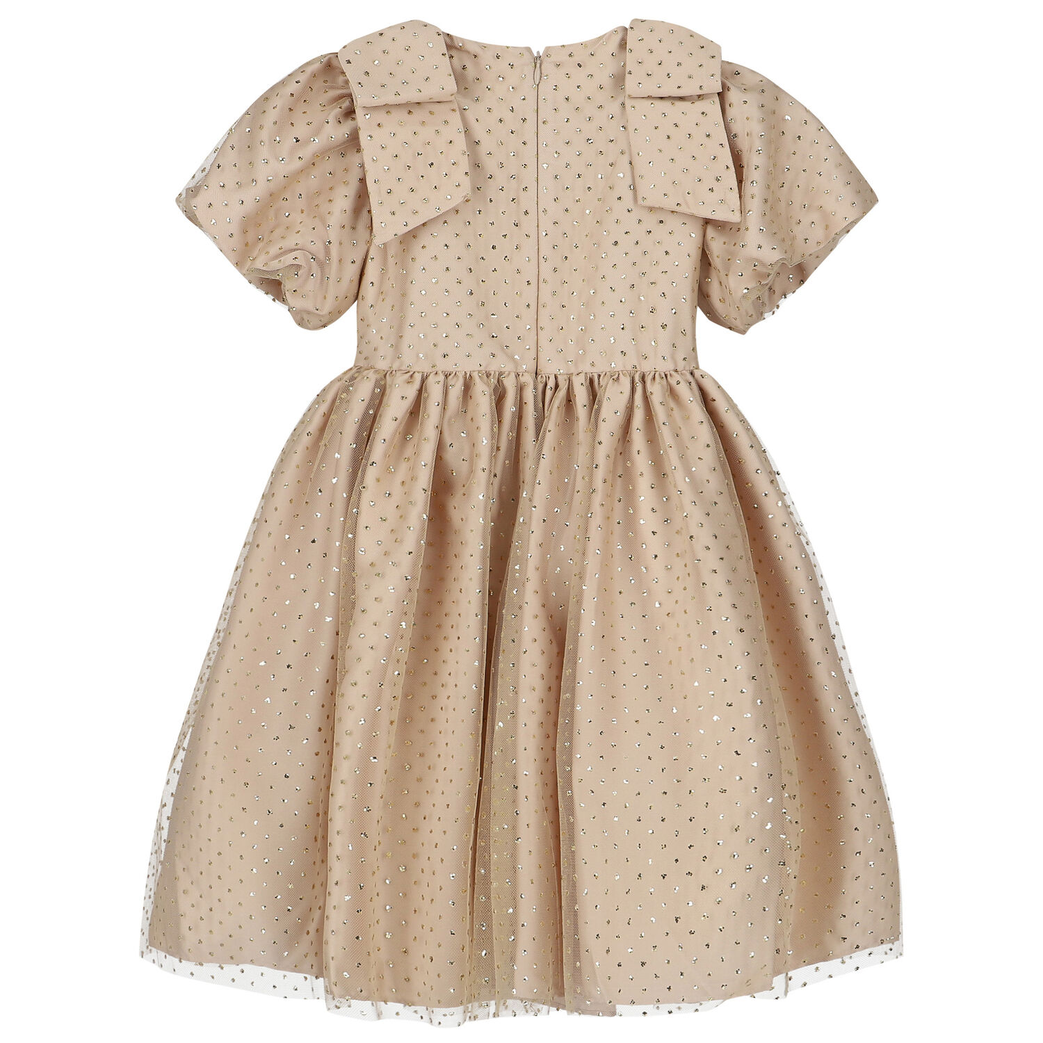 Girls Gold Glitter Polka Dot Dress, 1, hi-res