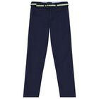 Boys Navy Blue Logo Trousers, 1, hi-res