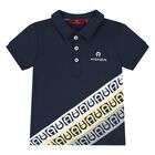 Younger Boys Navy Blue Logo Polo Shirt, 2, hi-res