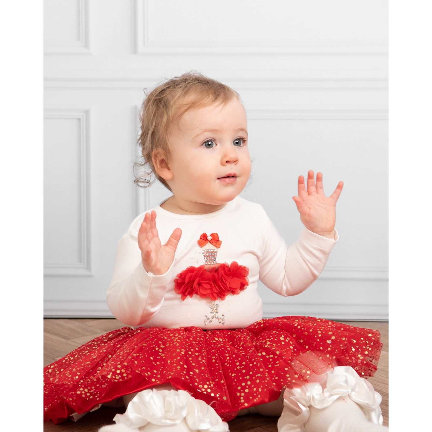 Baby Girls Ivory & Red Tulle Skirt Set, 1, hi-res image number null