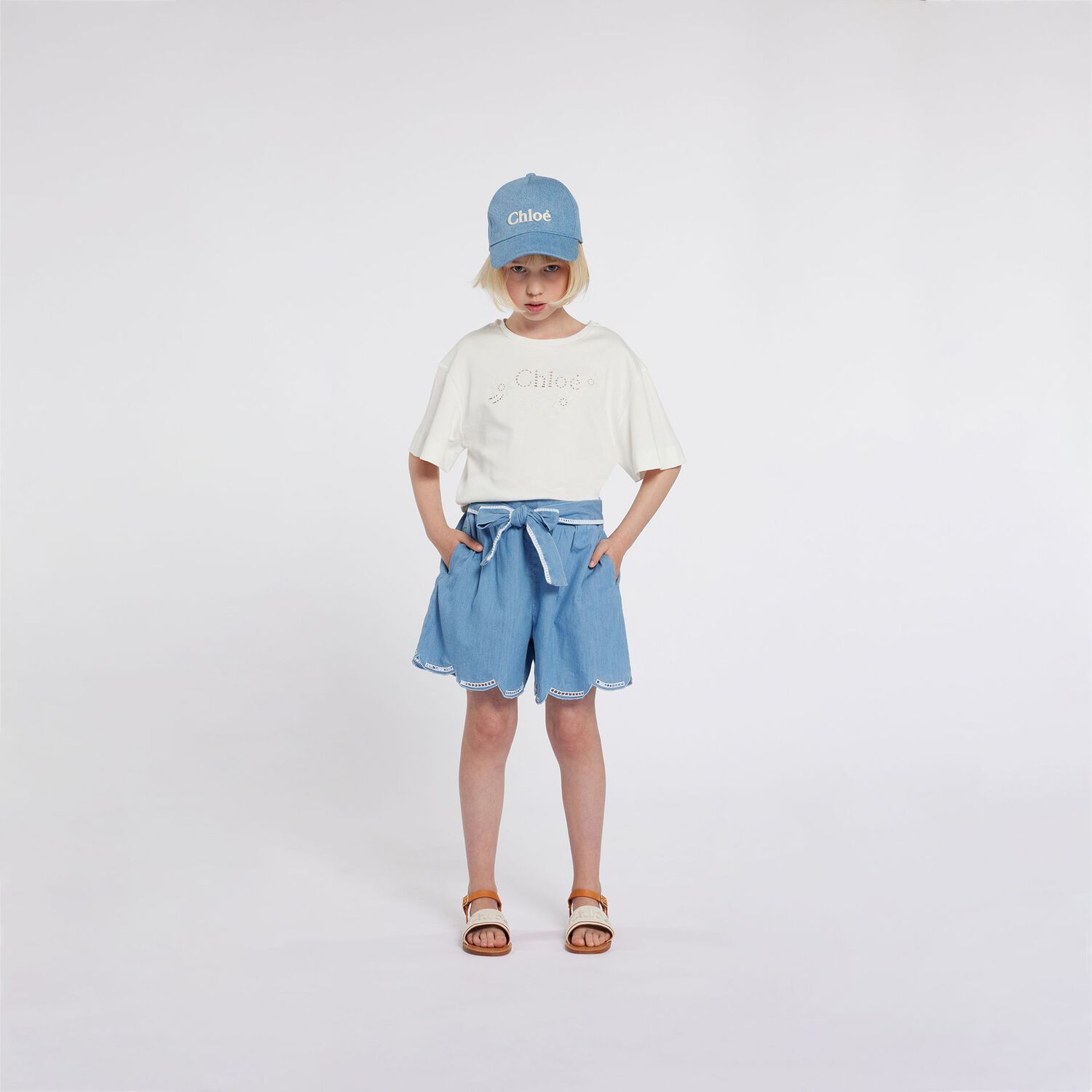 Girls Denim Blue Shorts, 1, hi-res