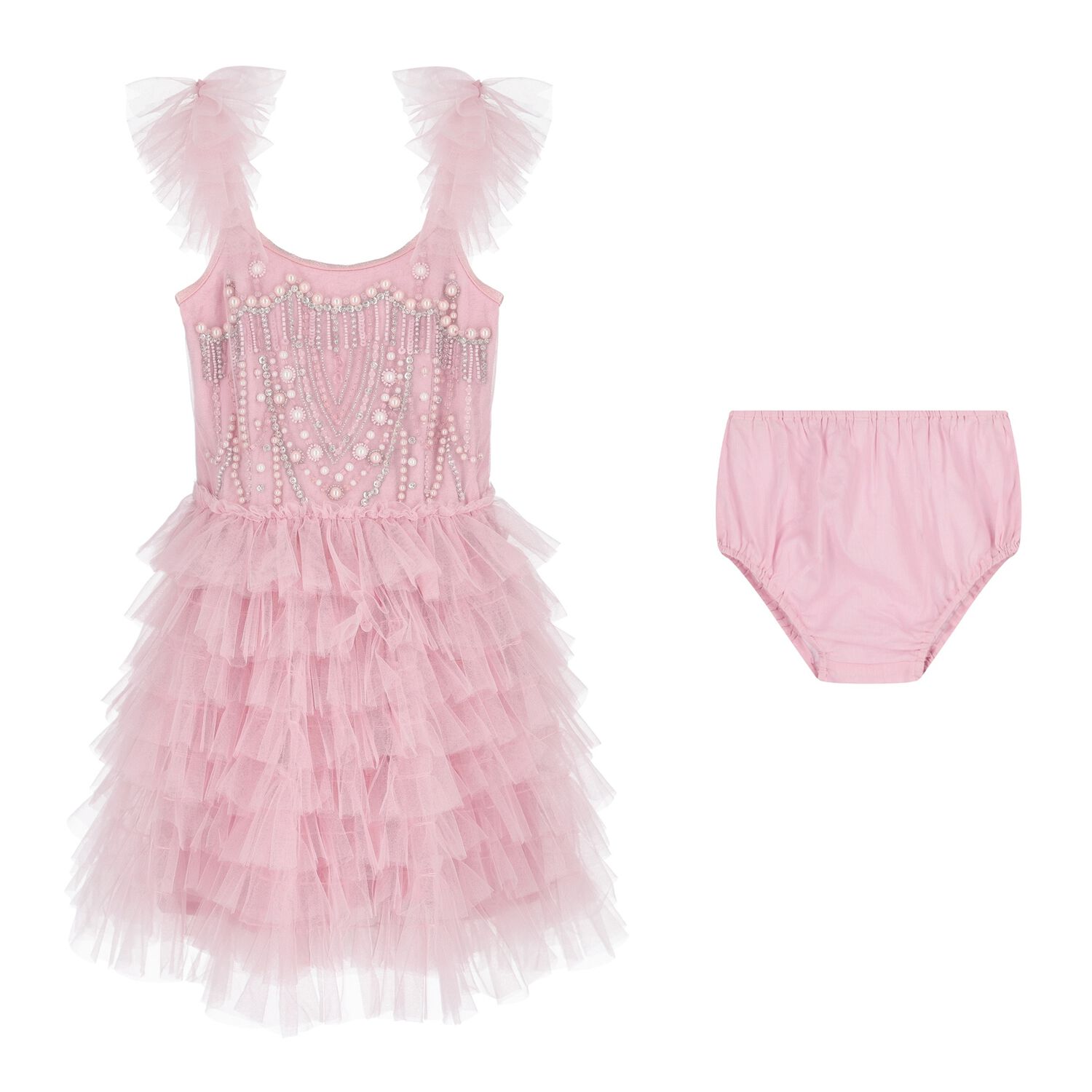 Baby Girls Pink Embellished Tulle Dress Set, 1, hi-res