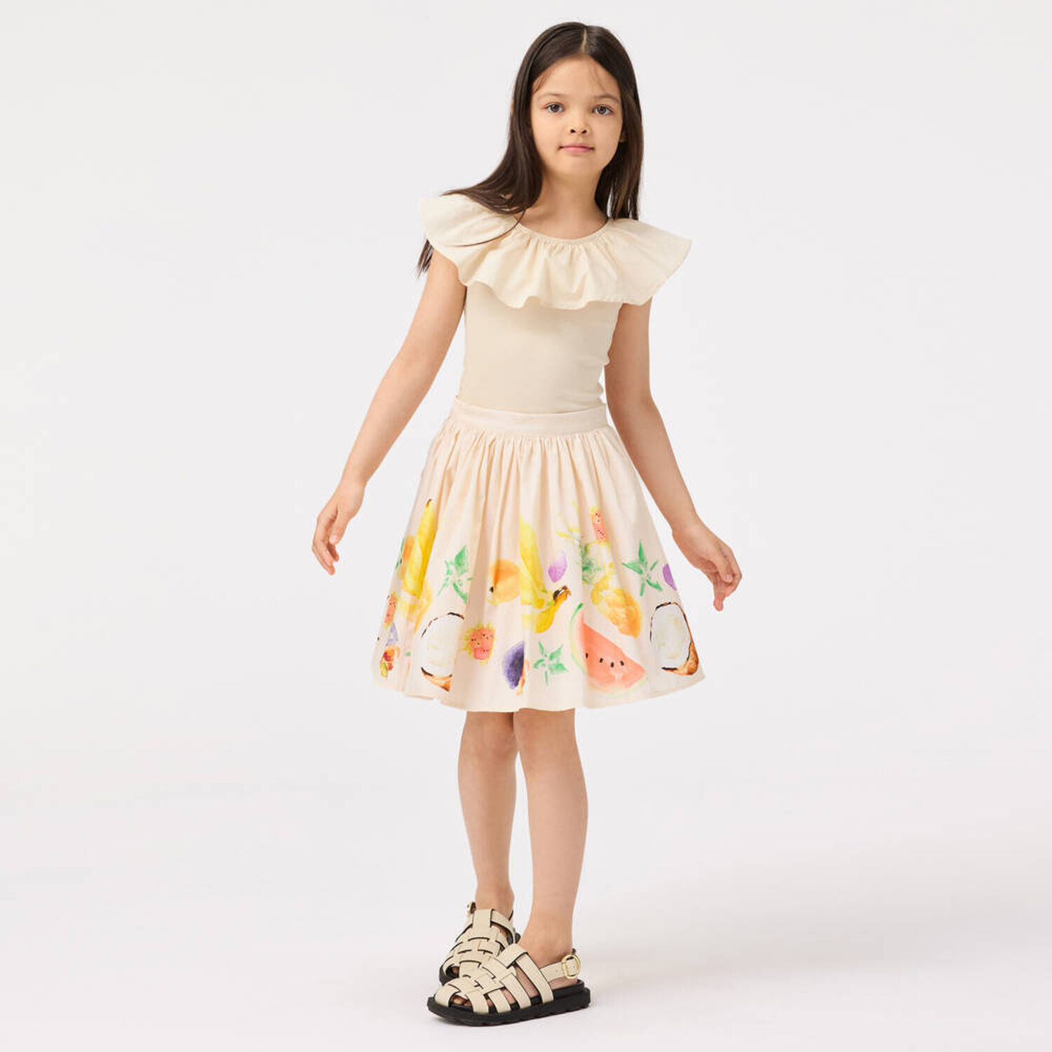 Girls Beige Fruit Print Skirt, 1, hi-res image number null