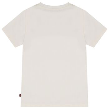 Girls Ivory & Beige Teddy Bear Logo T-Shirt