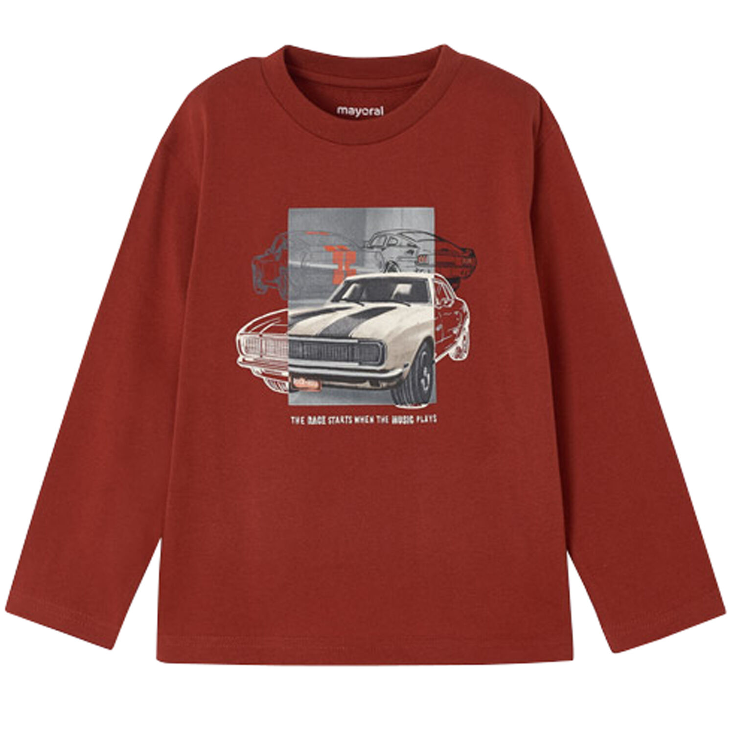 Boys Orange Car Long Sleeve Top, 1, hi-res