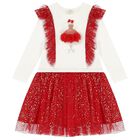 Girls White & Red Ruffle Tulle Dress, 2, hi-res