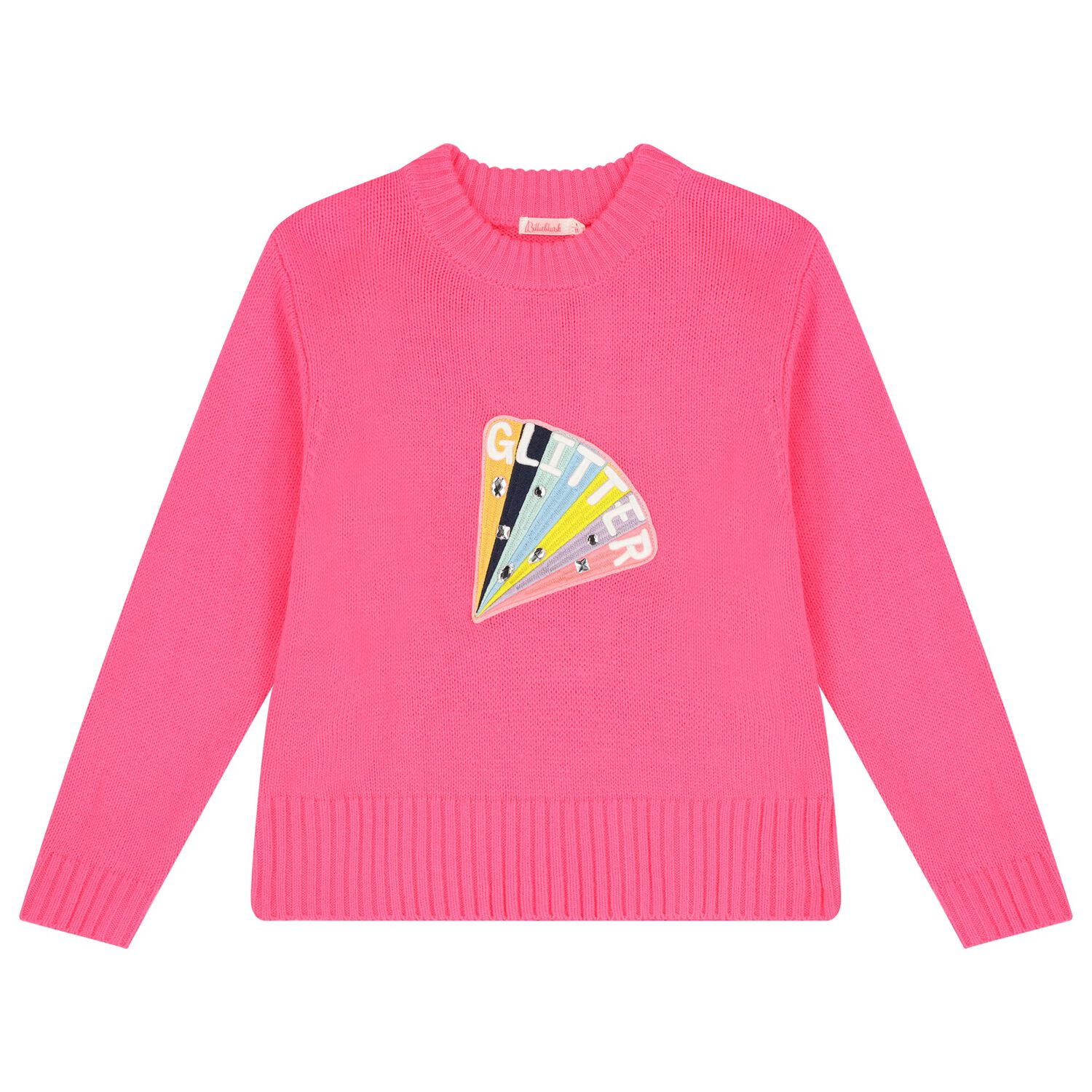 Girls Neon Pink Knitted Sweater, 1, hi-res