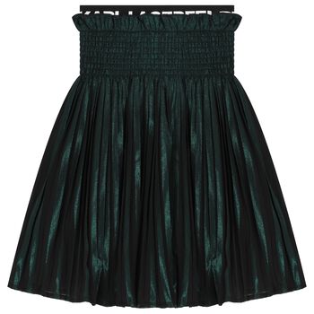 Girls Black & Green Logo Chiffon Skirt