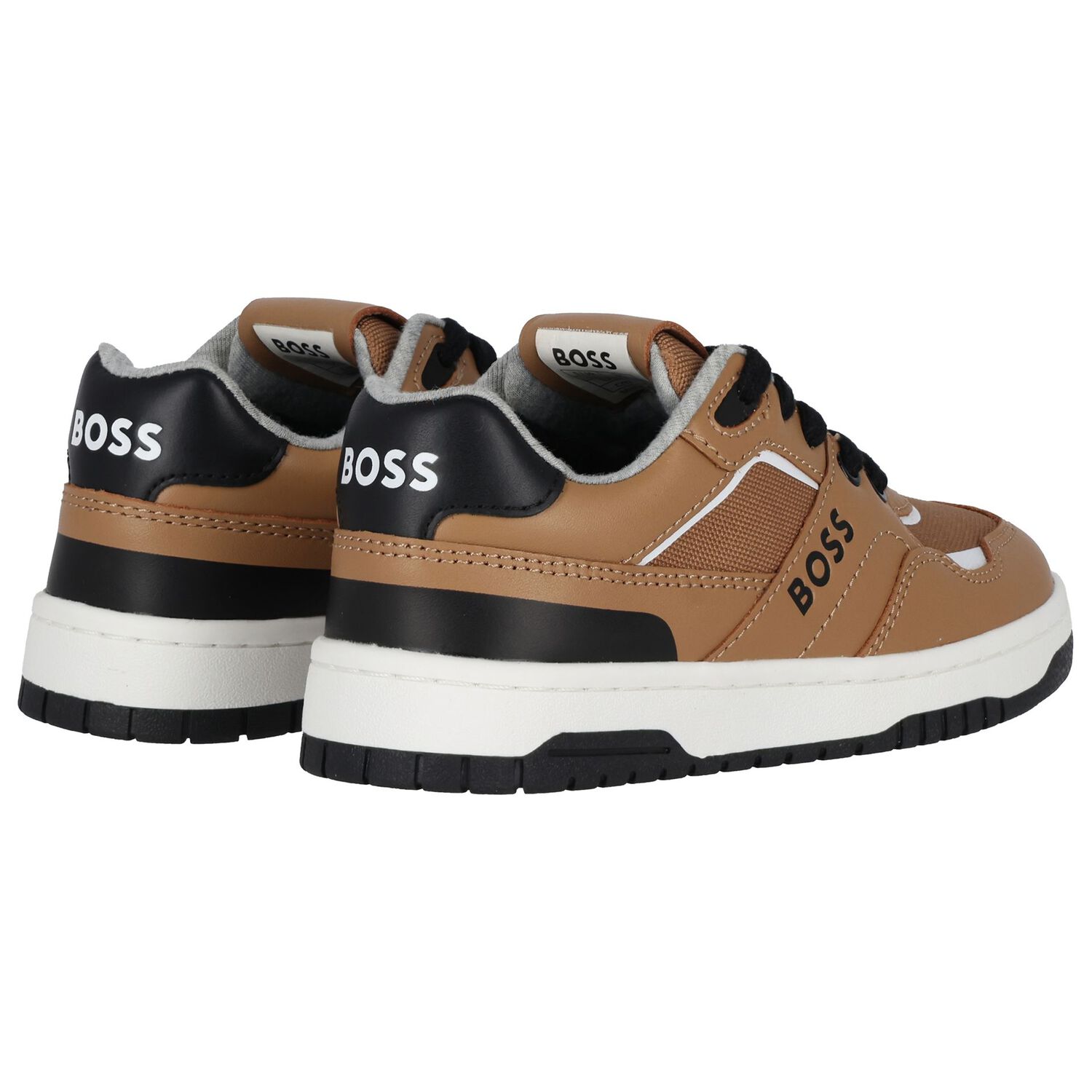 Boys Beige Logo Trainers, 1, hi-res
