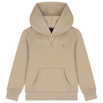 Boys Beige Logo Hooded Top