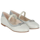 Girls Silver Diamante Bow Shoes, 3, hi-res