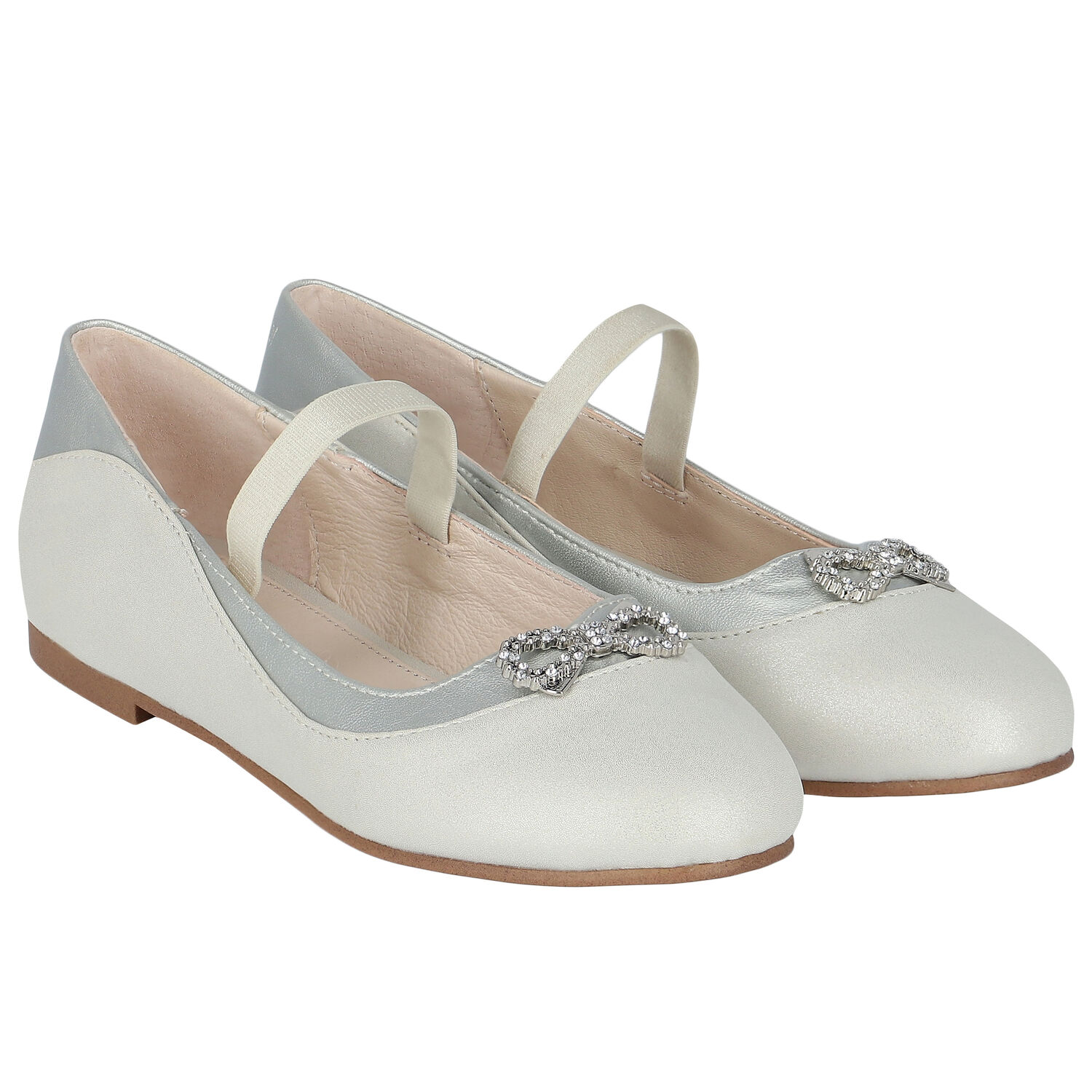 Girls Silver Diamante Bow Shoes, 3, hi-res