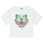 Girls White Tiger Logo T-Shirt, 1, hi-res