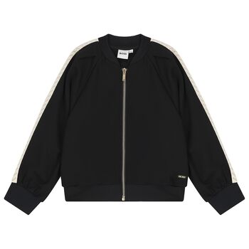 Girls Black Logo Zip Up Top