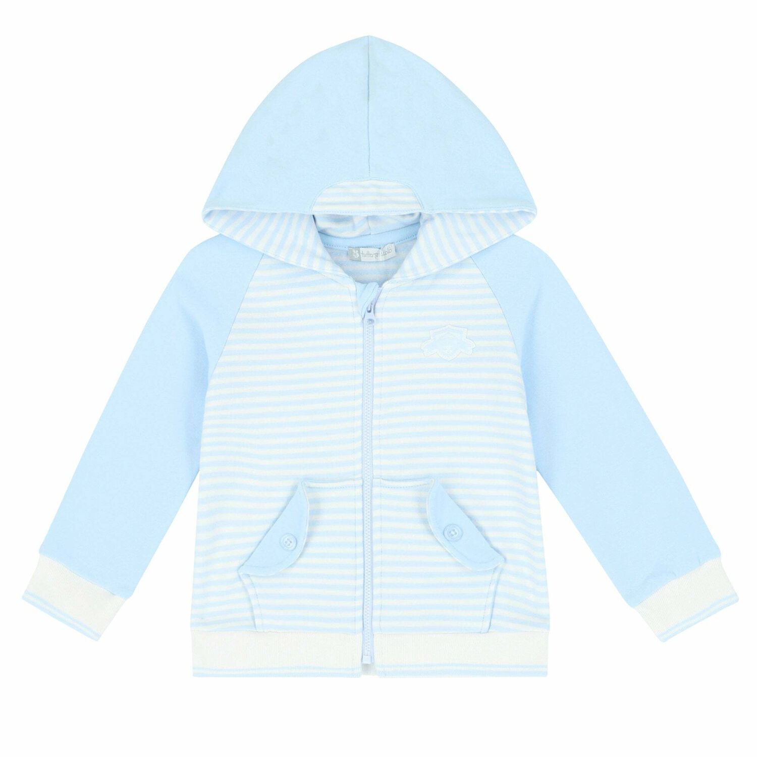 Boys Blue & White Stripe Hooded Top, 1, hi-res