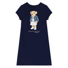 Older Girls Navy Bear Dress, 1, hi-res
