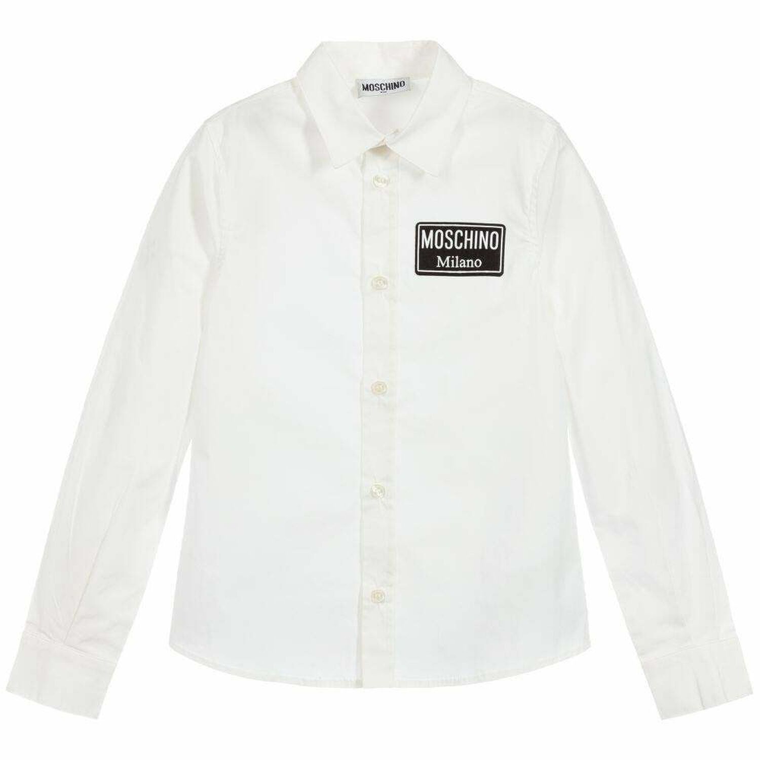 Boys White Cotton Logo Shirt, 1, hi-res