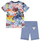 Boys Blue Graffiti Shorts Set, 1, hi-res