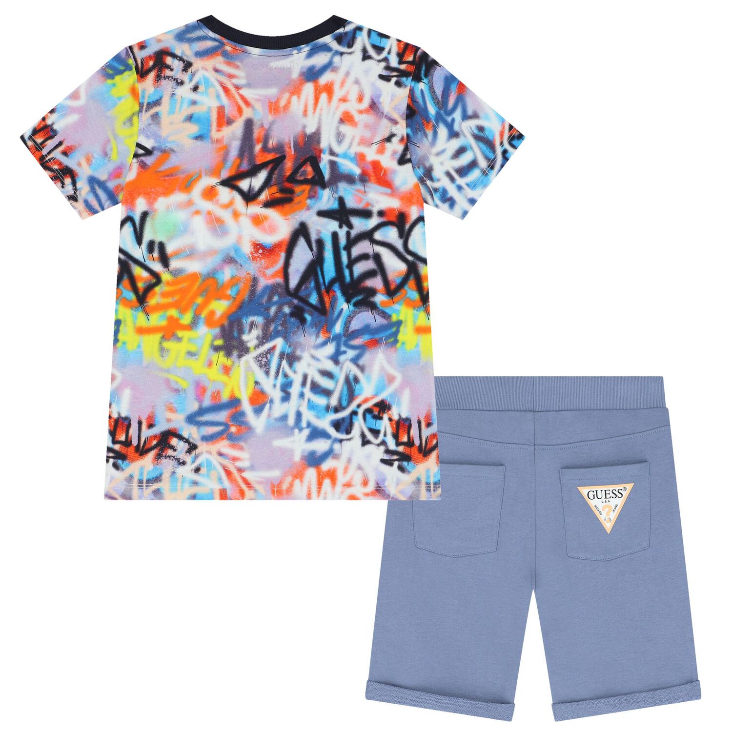 Boys Blue Graffiti Shorts Set, 1, hi-res