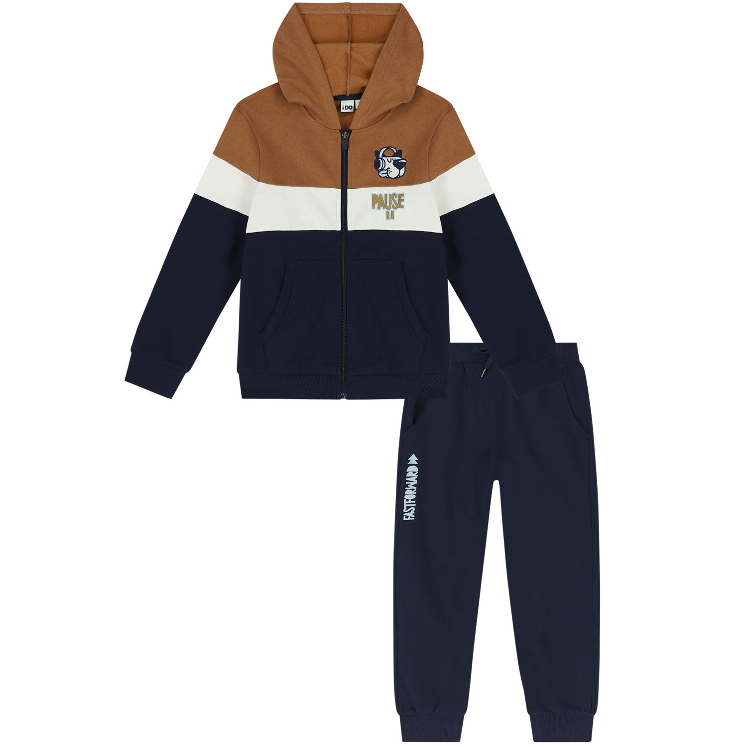 Boys Beige, Ivory & Navy Blue Tracksuit, 1, hi-res