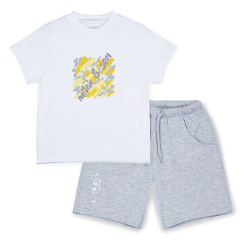 Boys White & Grey Shorts Set