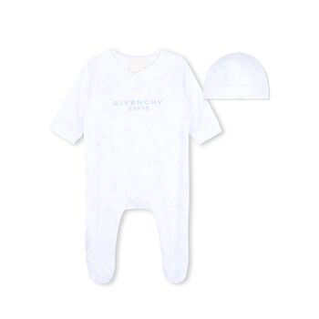 Baby Boys White & Blue Toile de Jouy Babygrow Gift Set