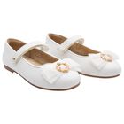 Girls White Leather Tulle Bow Shoes, 2, hi-res