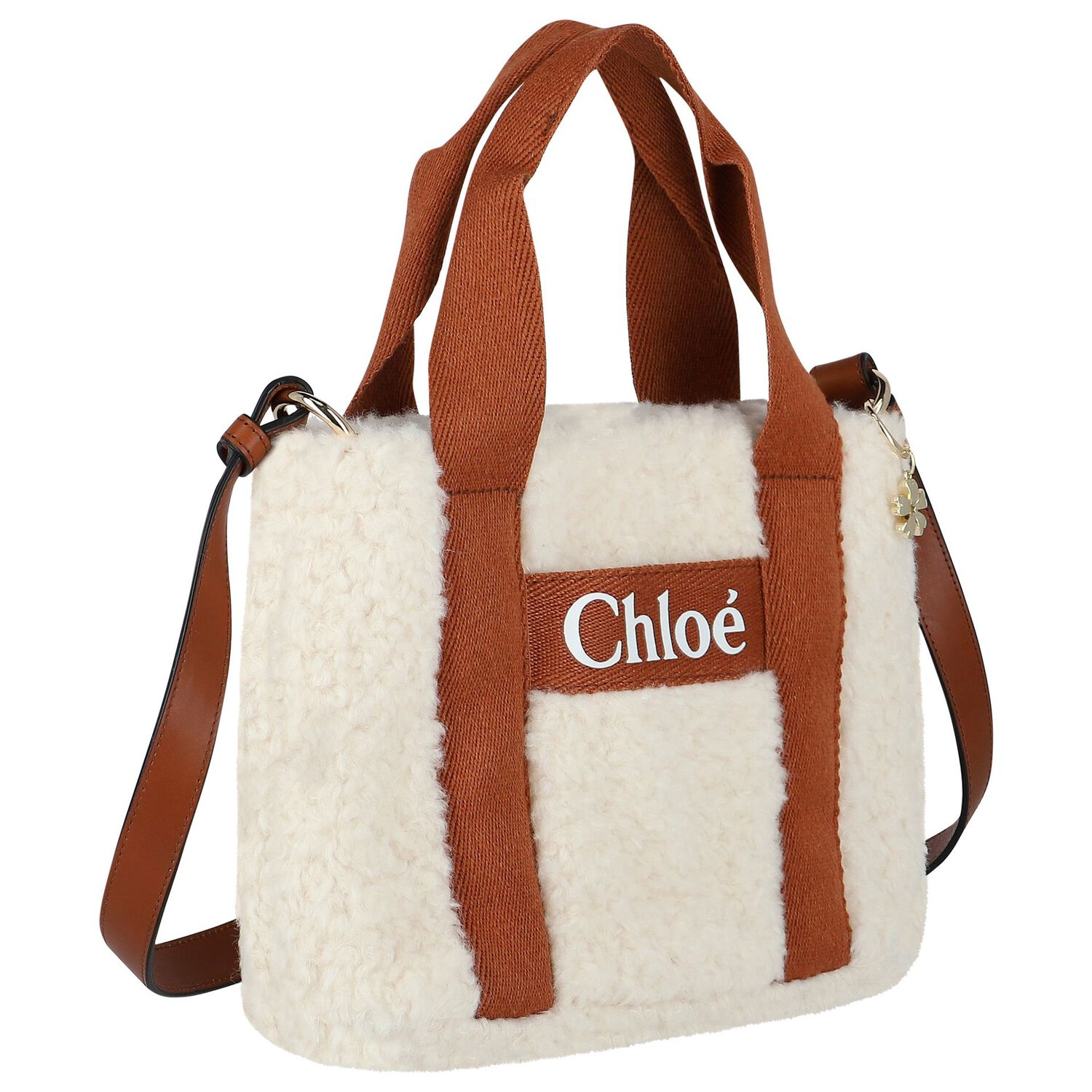 Girls Ivory & Beige Sherpa Fleece Bag, 2, hi-res