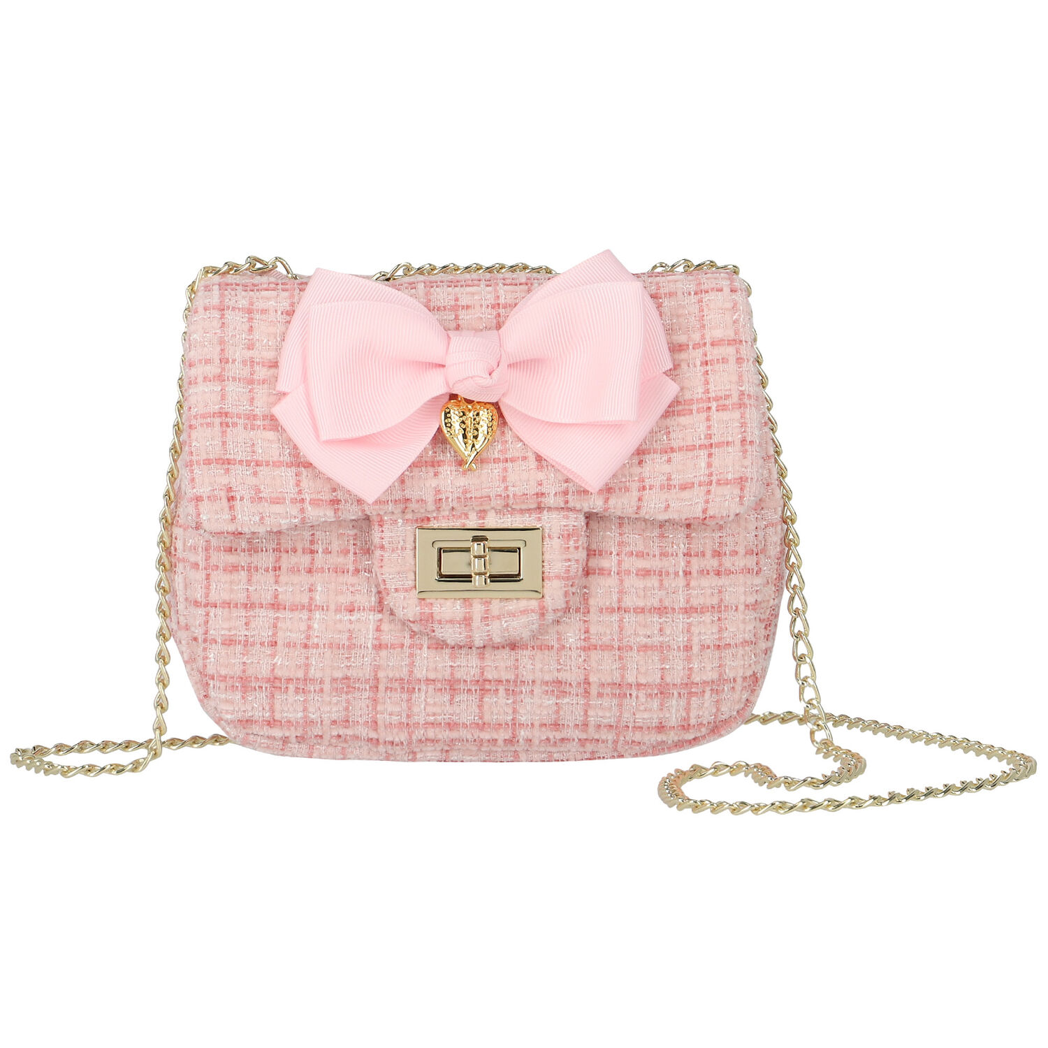 Girls Pink Bow Handbag, 1, hi-res