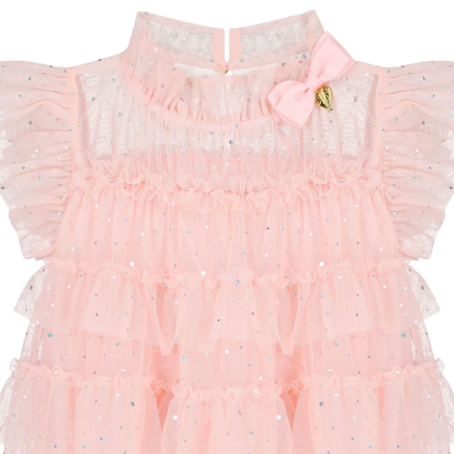 Girls Pink Embellished Tiered Tulle Dress, 2, hi-res image number null