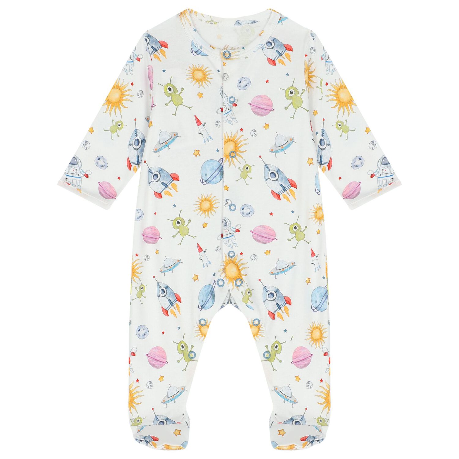 Baby Boys White Space Babygrow Set, 1, hi-res