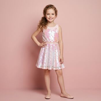Girls Pink Iridescent Sequin Dress