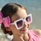 Girls White Diamante Sunglasses, 1, hi-res