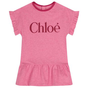 Younger Girls Pink Logo Ruffle Dress 