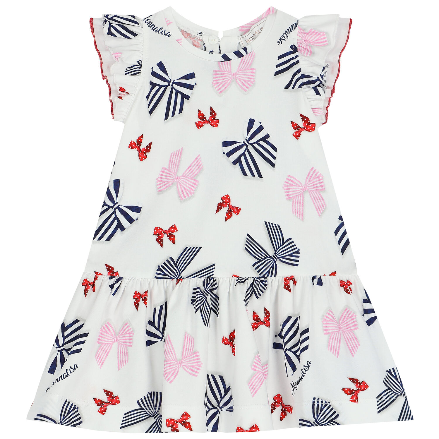 Younger Girls White Bows & Logo Dress, 1, hi-res