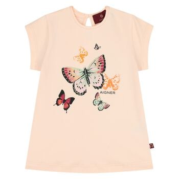 Younger Girls Pink Butterflies Logo T-Shirt