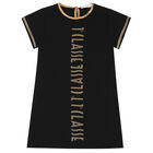 Girls Black & Gold Logo Dress, 2, hi-res