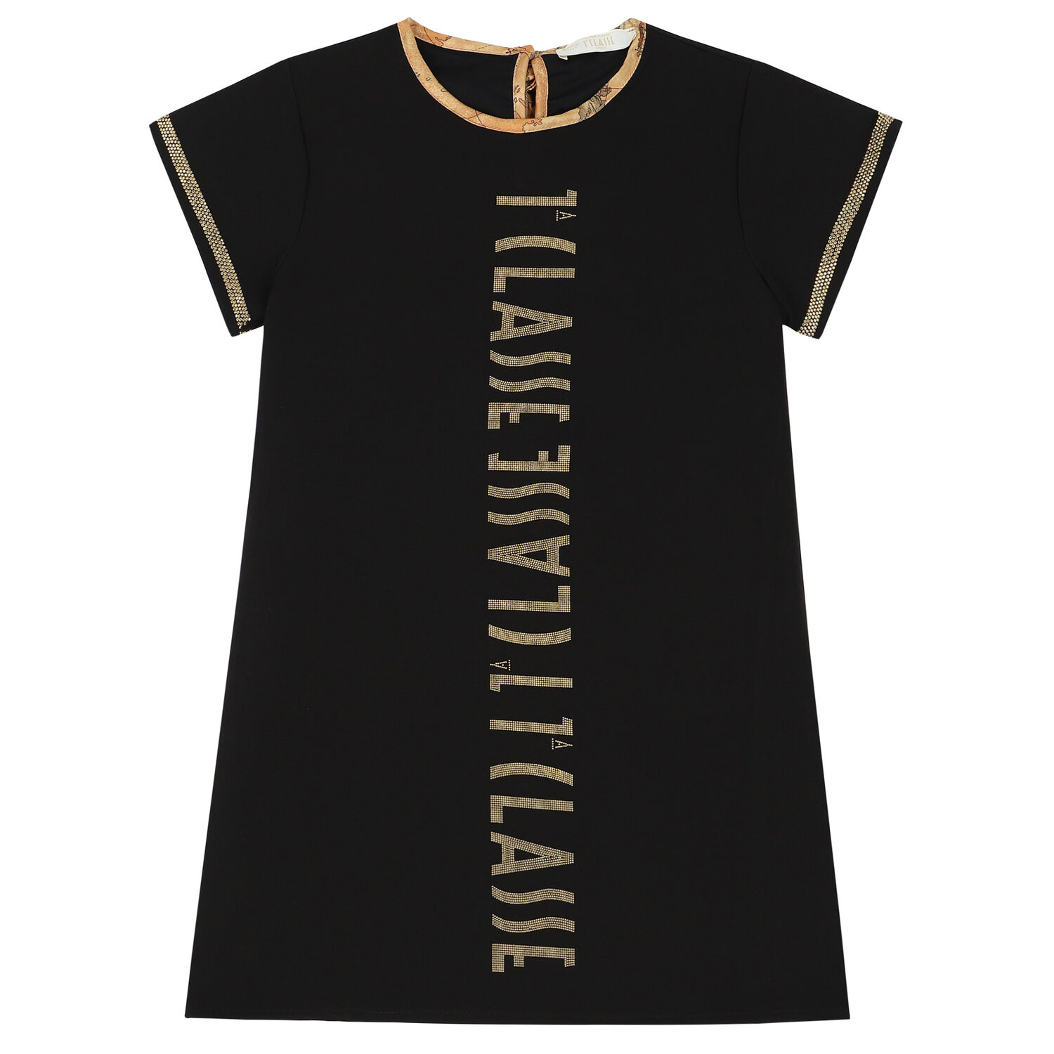 Girls Black & Gold Logo Dress, 2, hi-res