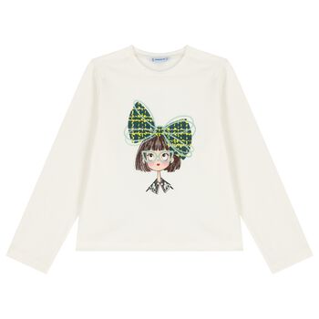 Girls Ivory Printed Long Sleeve Top