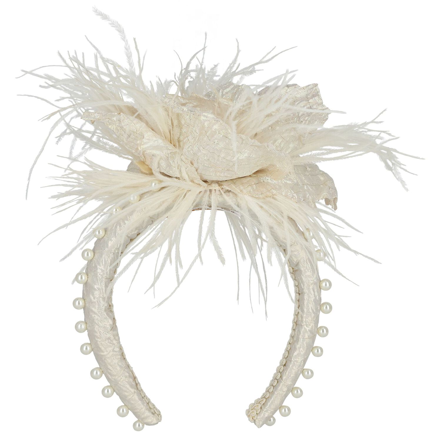 Girls Ivory Flower Headband, 2, hi-res