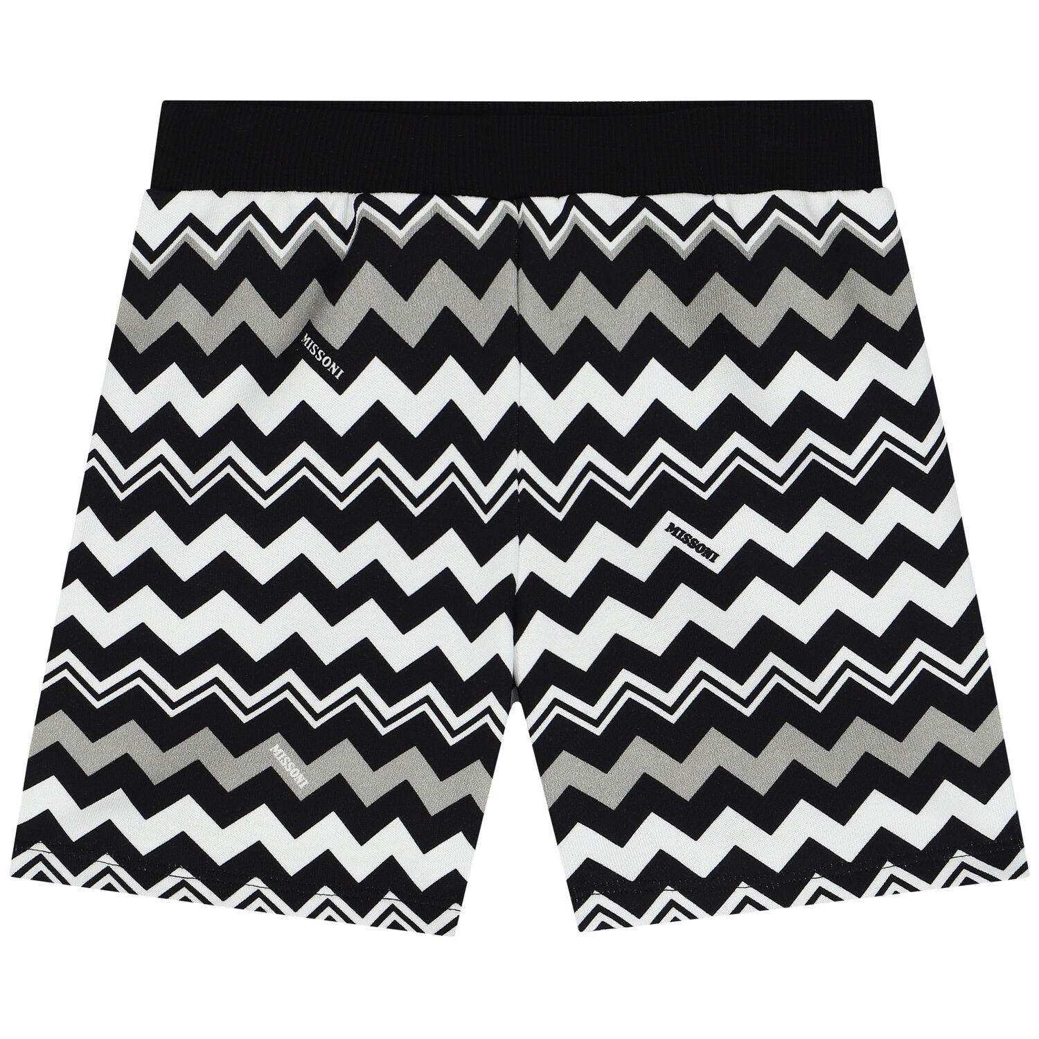 Younger Boys Black & White Zigzag Shorts, 1, hi-res