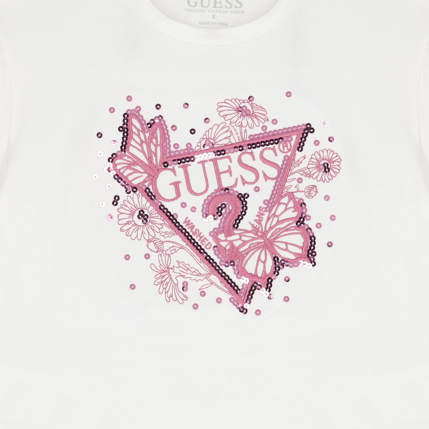 Girls White Logo Sequin T-Shirt, 1, hi-res