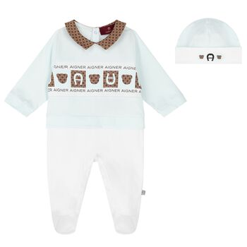 Baby Boys Blue & White Babygrow Set
